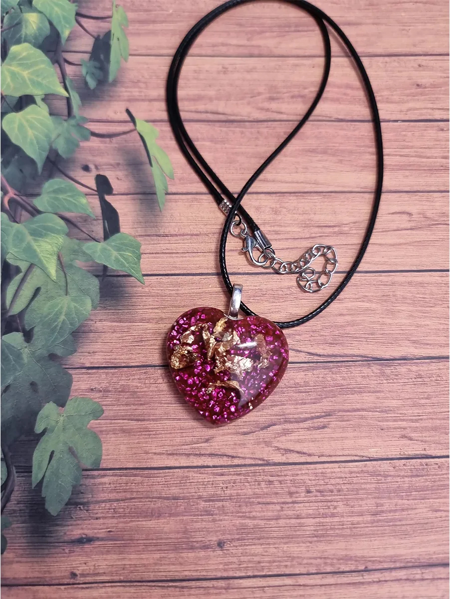 Red Glass Heart Gold Flake Necklace Jewellery Handmade Jewellery NZ