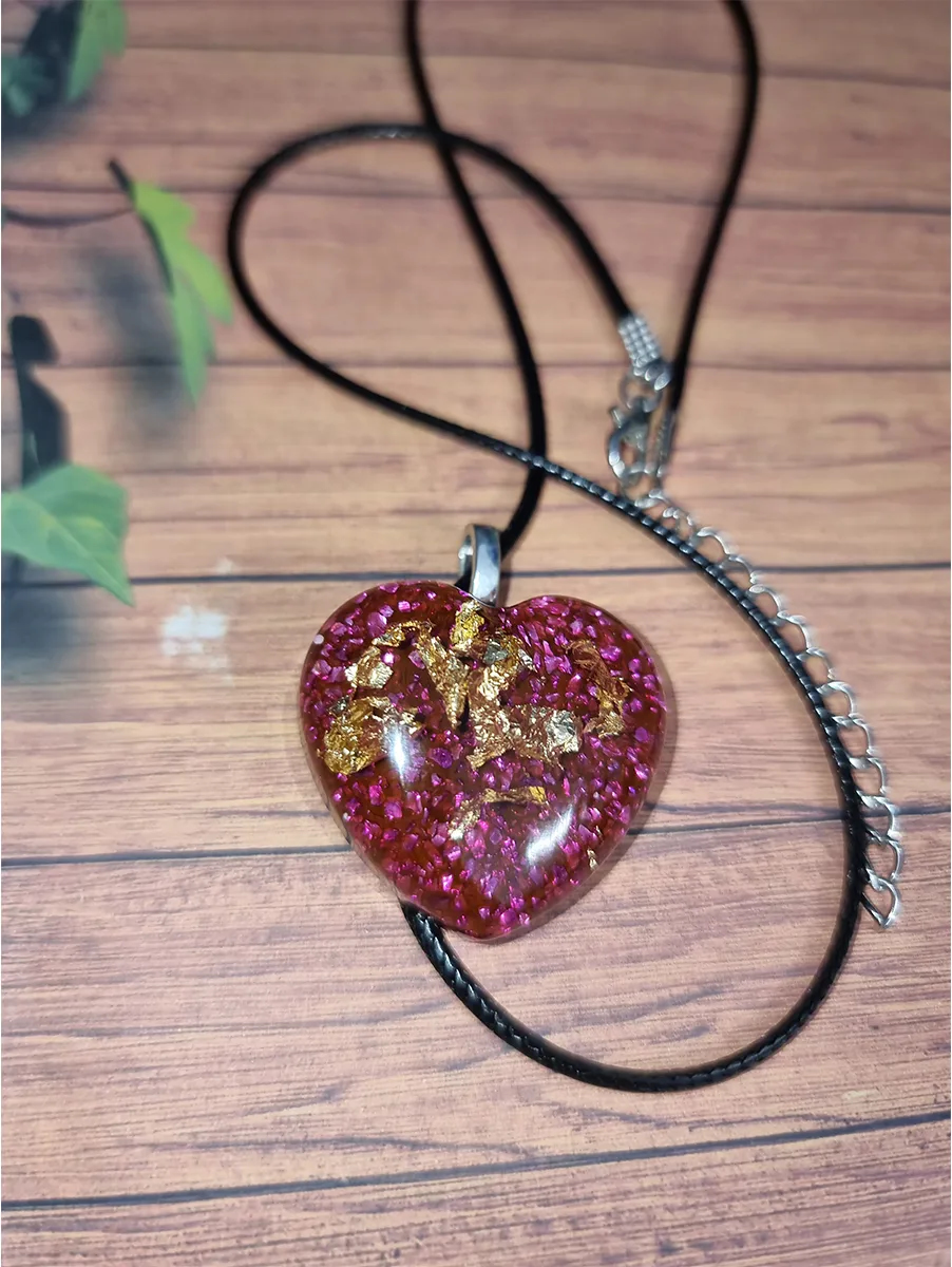 Red Glass Heart Gold Flake Necklace Jewellery Handmade Jewellery NZ