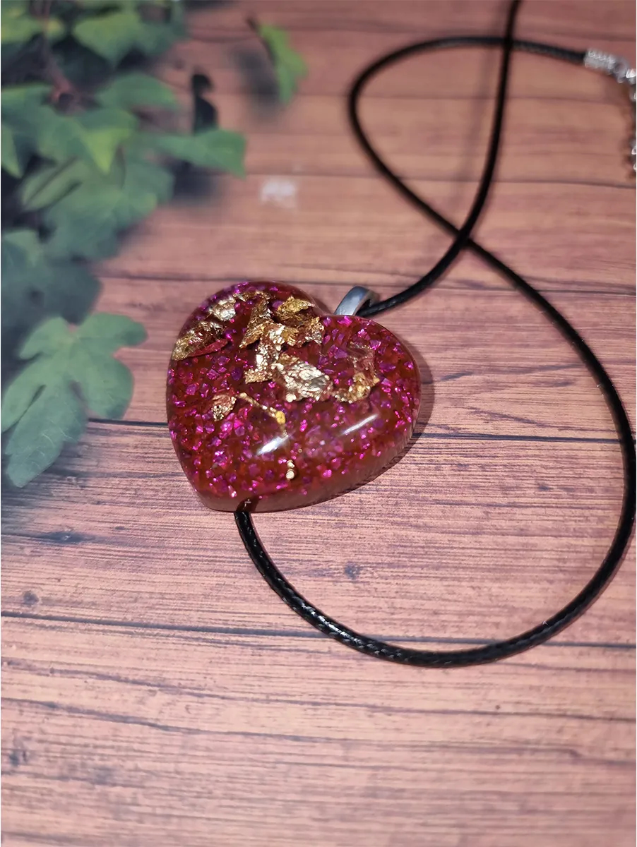 Red Glass Heart Gold Flake Necklace Jewellery Handmade Jewellery NZ
