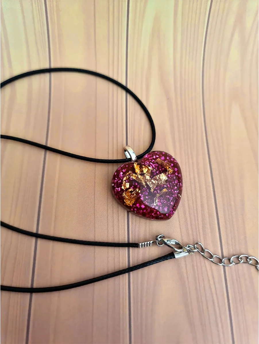 Red Glass Heart Gold Flake Necklace Jewellery Handmade Jewellery NZ