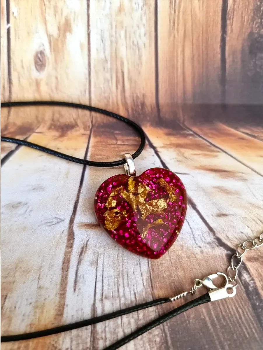 Red Glass Heart Gold Flake Necklace Jewellery Handmade Jewellery NZ