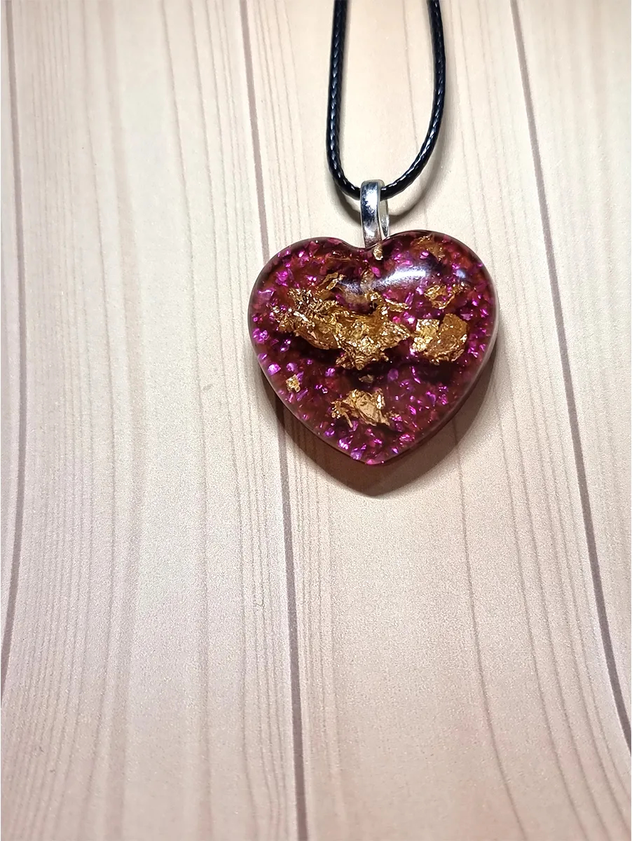 Red Glass Heart Gold Flake Necklace Jewellery Handmade Jewellery NZ