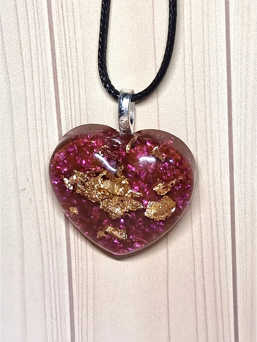 Red Glass Heart Gold Flake Necklace Jewellery Handmade Jewellery NZ