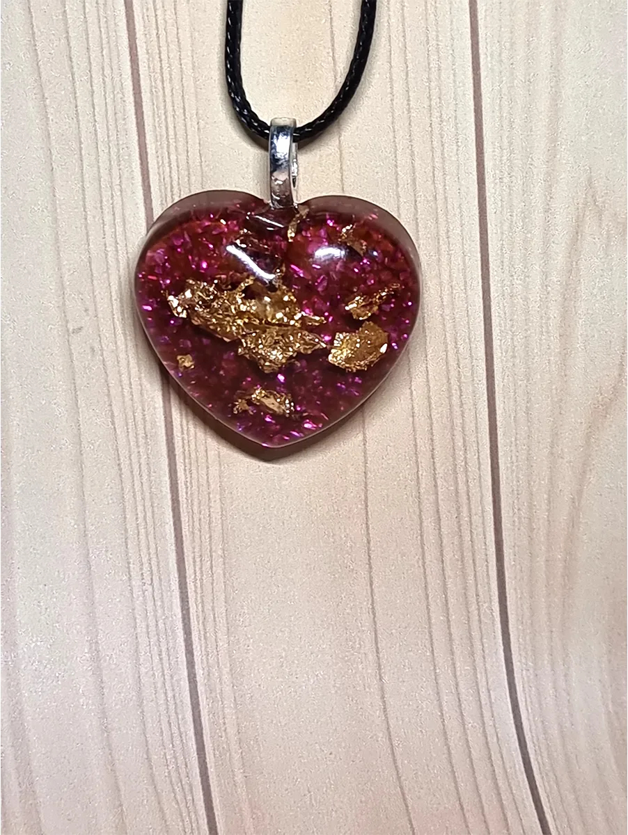 Red Glass Heart Gold Flake Necklace Jewellery Handmade Jewellery NZ