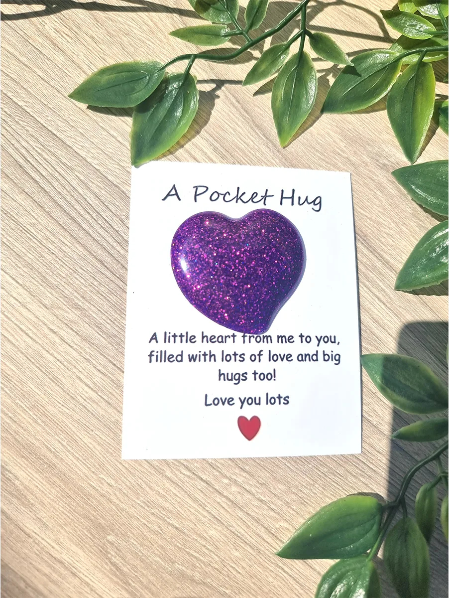 Handmade Purple Glitter Resin Heart Pocket Hug – small comforting resin hug