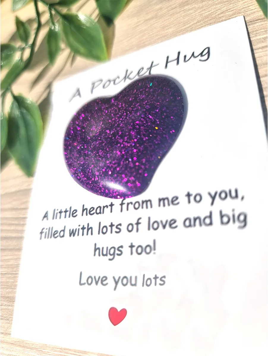 Handmade Purple Glitter Resin Heart Pocket Hug – small comforting resin hug