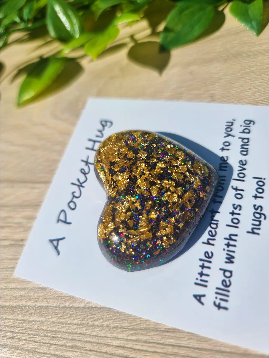 Gold Flake Black Sparkle Glitter Pocket Hug Handmade Jewellery NZ (4)