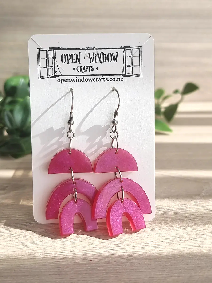 Artistic Pink Melon 3 Tier Resin Earrings – colorful handmade resin jewellery