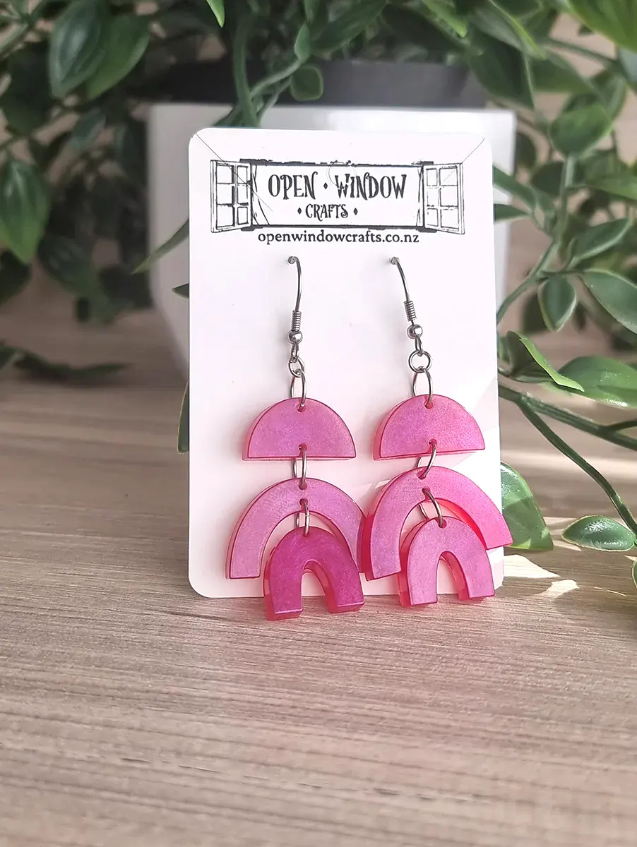 Artistic Pink Melon 3 Tier Resin Earrings – colorful handmade resin jewellery