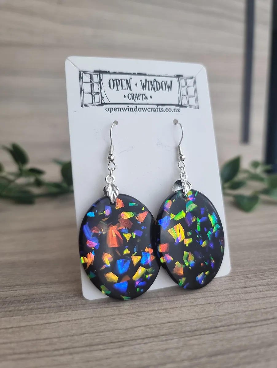 Glitter Galaxy Oval Dangle Resin Earrings Handmade Jewellery Nz