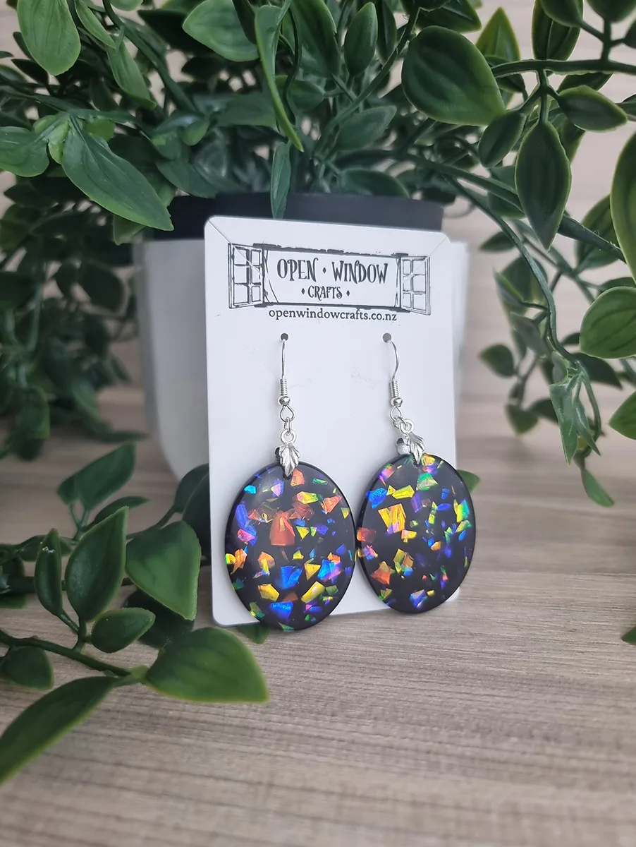 Glitter Galaxy Oval Dangle Resin Earrings Handmade Jewellery Nz