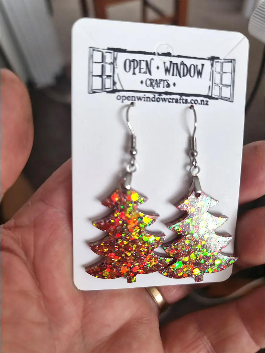 Unique Christmas Tree Mixed Glitter Earrings – artisan resin jewelry piece