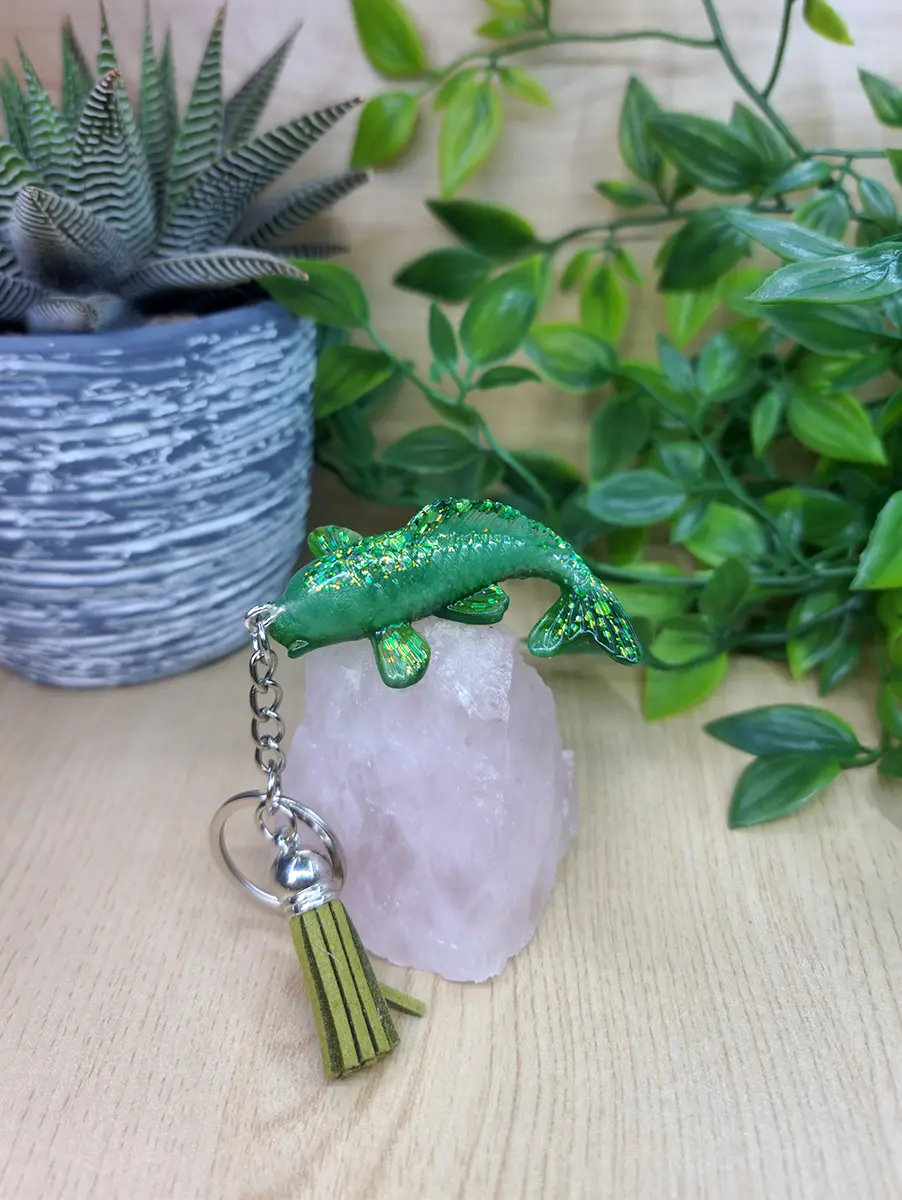 Green Resin Glitter Resin Koi Fish Keyring / Keychain