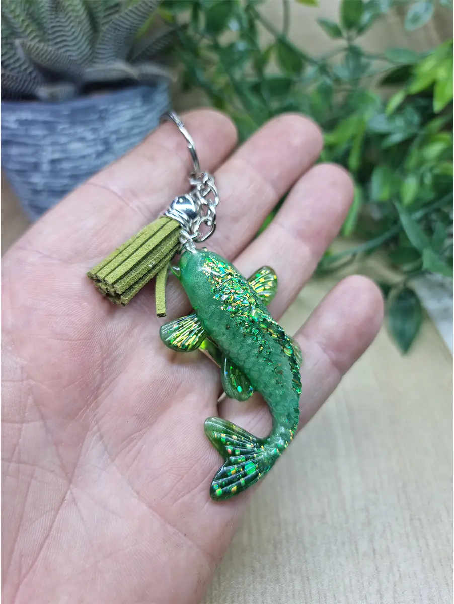 Green Resin Glitter Resin Koi Fish Keyring / Keychain