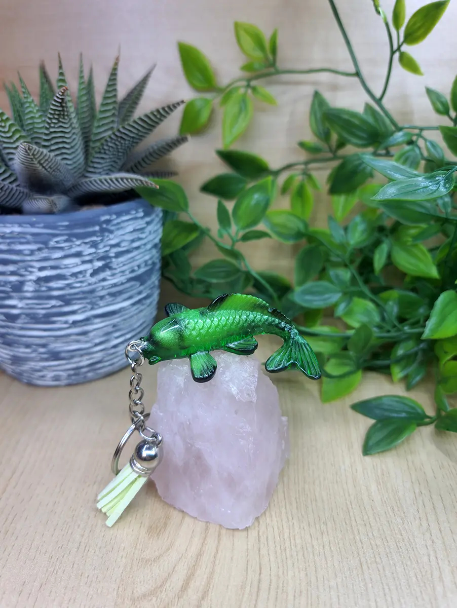 Green Tones Resin Koi Fish Keychain / Keyring