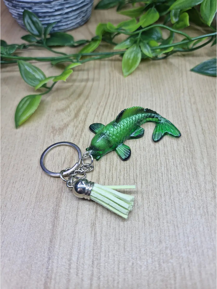 Green Tones Resin Koi Fish Keychain / Keyring