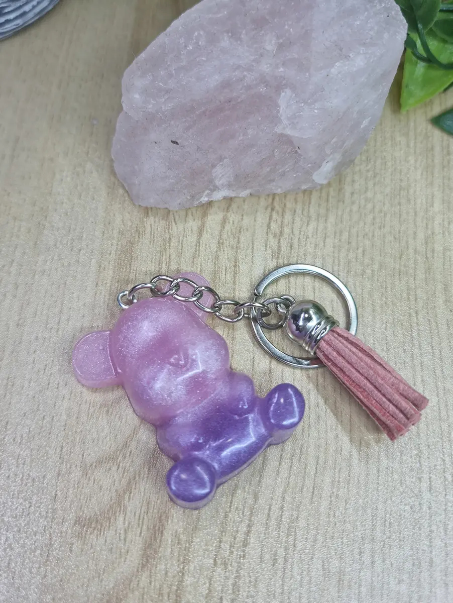 Purple Bear Resin Key Ring