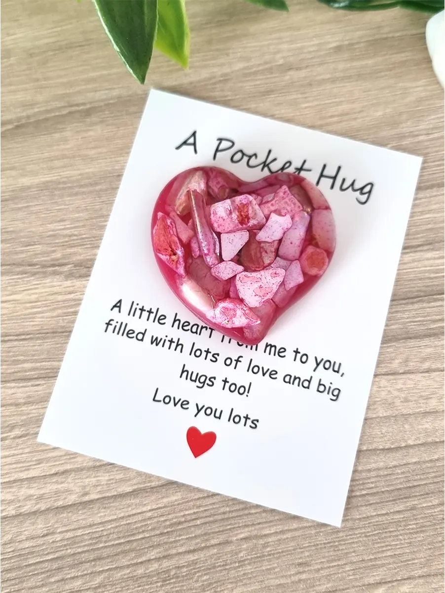 Comforting Pink Sea Shell Resin Heart Pocket Hug – cute handmade resin pocket hug