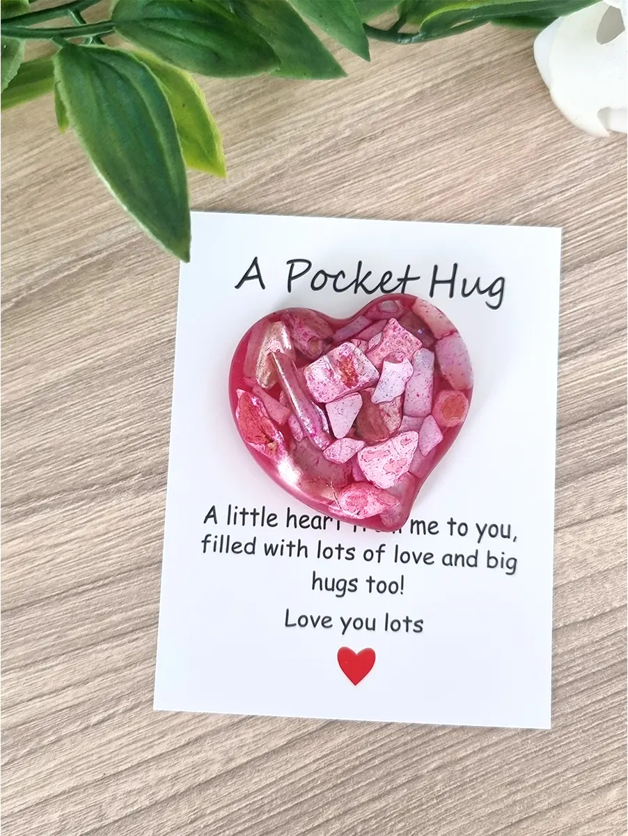 Comforting Pink Sea Shell Resin Heart Pocket Hug – cute handmade resin pocket hug