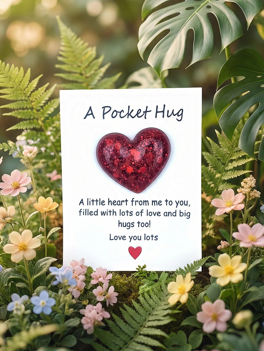 Handmade Red Glitter Resin Heart Pocket Hugs Various Sizes – small comforting resin hug