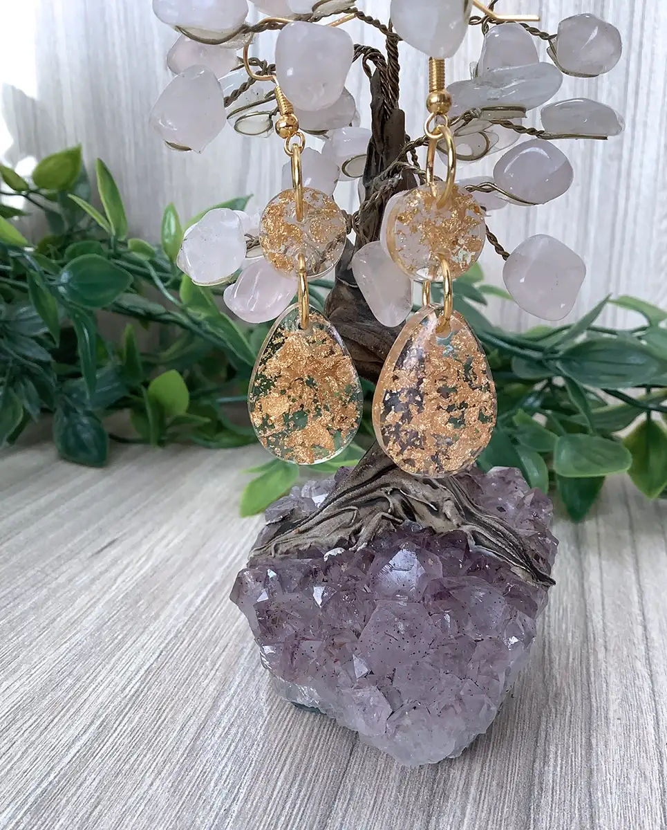 Gold Flake Tear Drop Resin Earrings (1) Gold Flake Jewellery nz