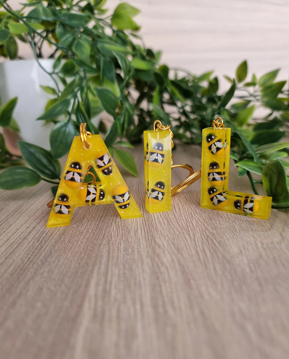Bee Yellow Resin Key Chain