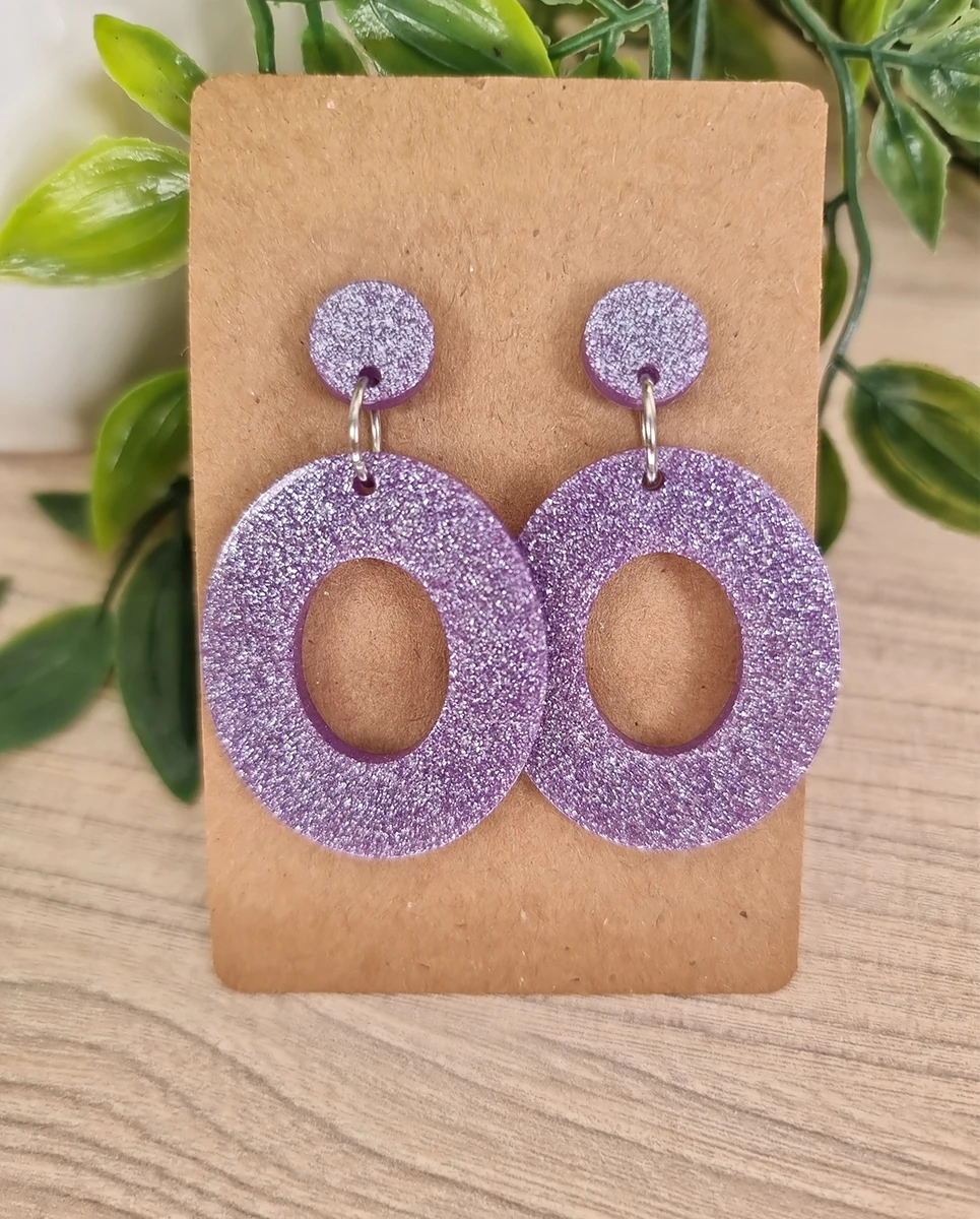 Elegant Purple Oval Glitter Resin Earrings – glossy statement resin jewellery