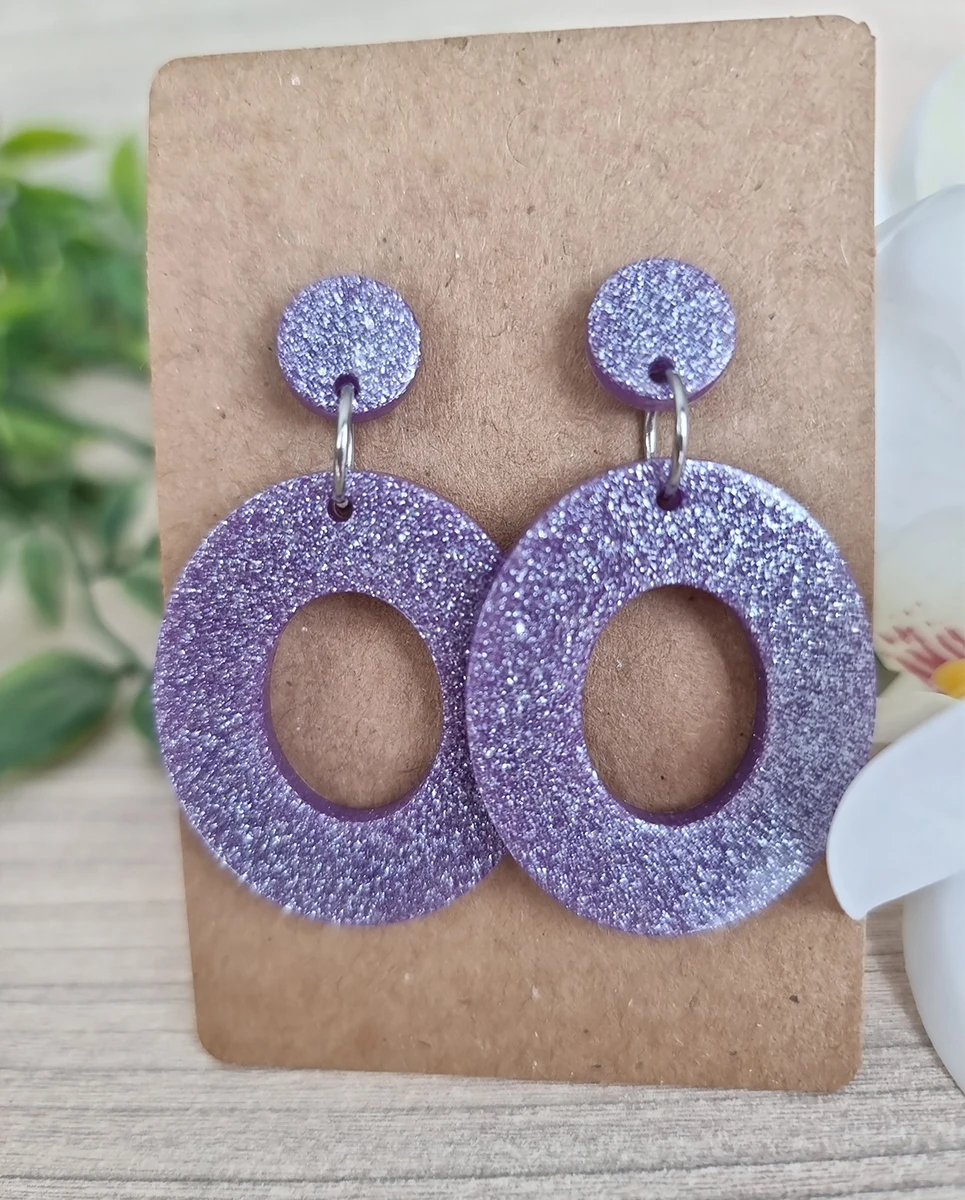 Elegant Purple Oval Glitter Resin Earrings – glossy statement resin jewellery