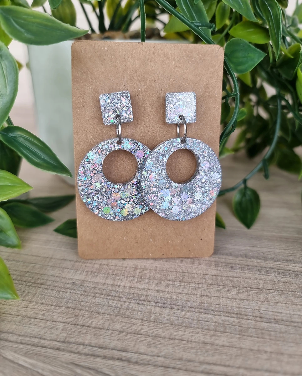 Round Silver Glitter Stud Earrings (1)