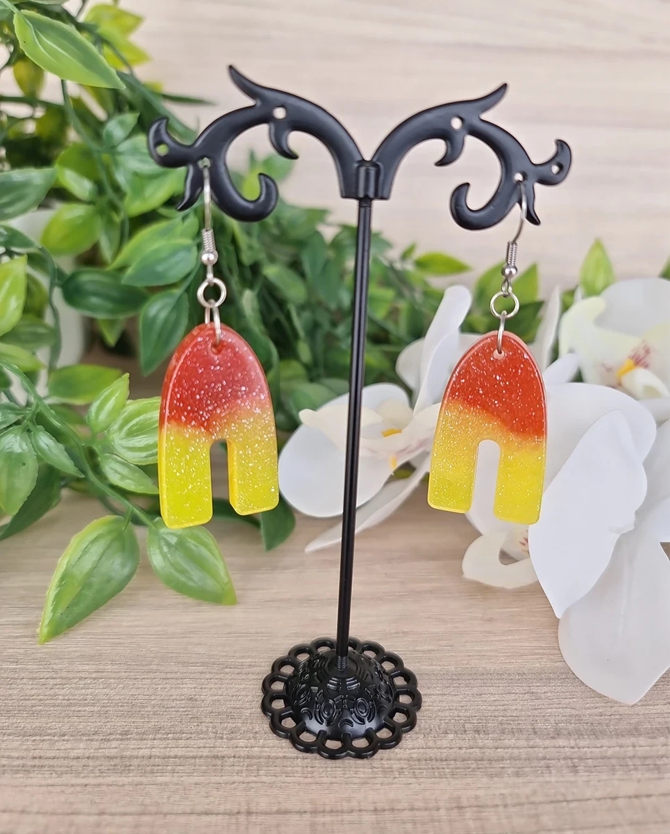 Handmade Red Yellow Lolly Glitter Earrings - Yellow Resin Earrings – handmade resin jewellery
