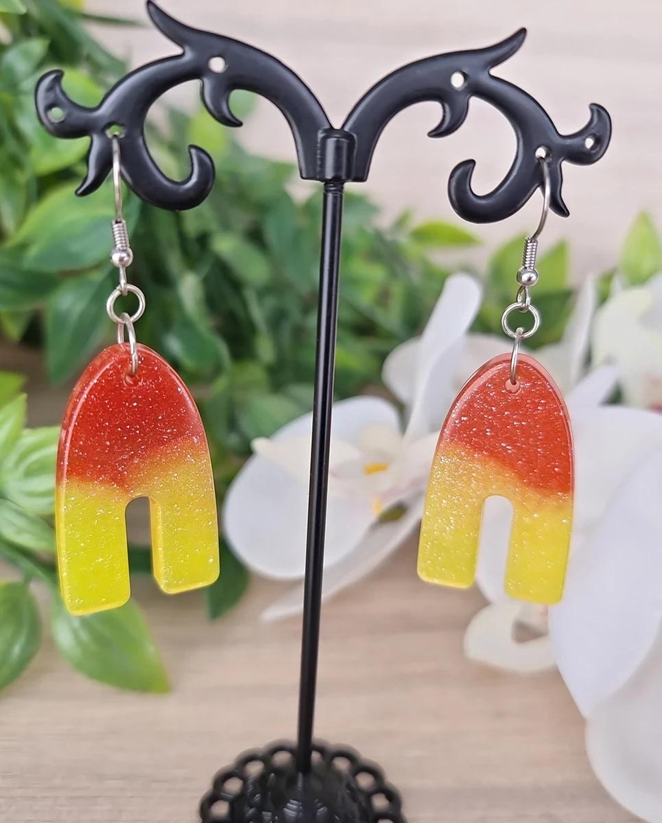 Handmade Red Yellow Lolly Glitter Earrings - Yellow Resin Earrings – handmade resin jewellery