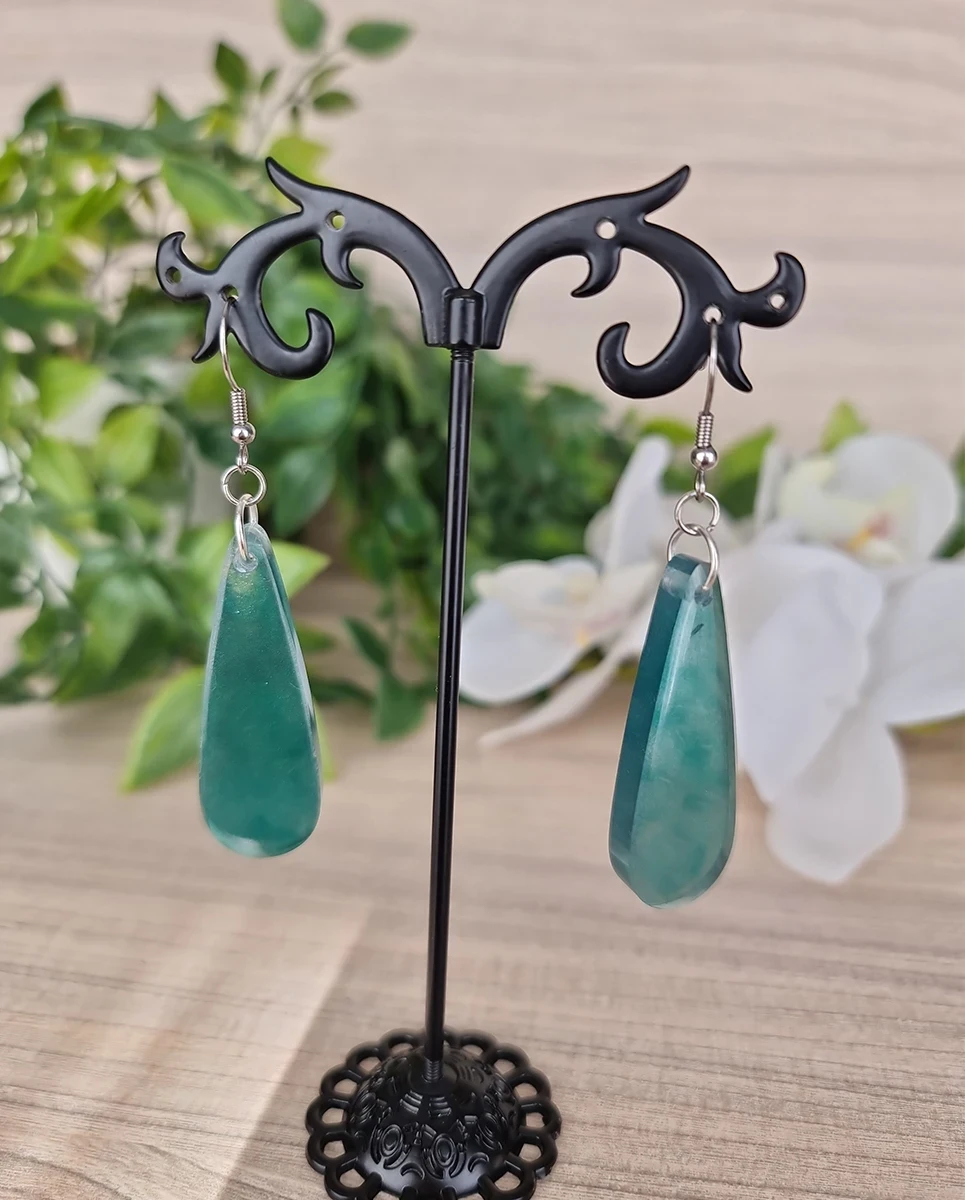Handmade Small Green Translucent Tear Drop Dangle Earrings - Green Resin Earrings – handmade resin jewellery