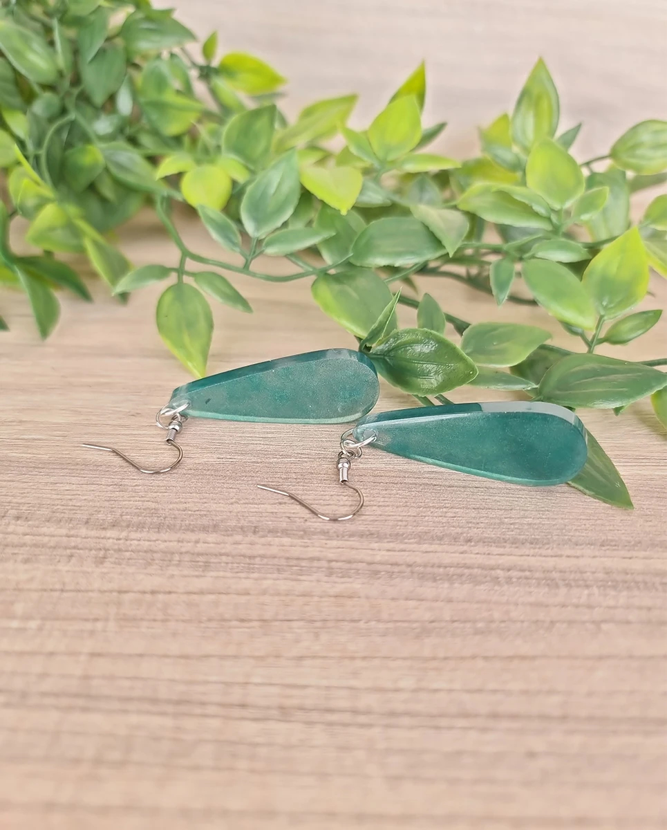 Handmade Small Green Translucent Tear Drop Dangle Earrings - Green Resin Earrings – handmade resin jewellery