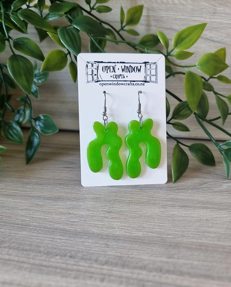 Handmade Lime Green Shaped Dangle Earrings - Green Resin Earrings – colorful resin dangle earrings