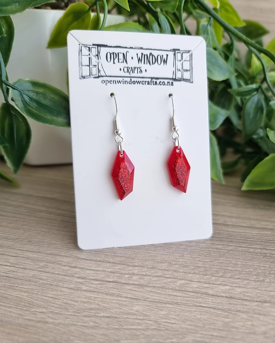 Red Glitter Gem Resin Earrings (2)