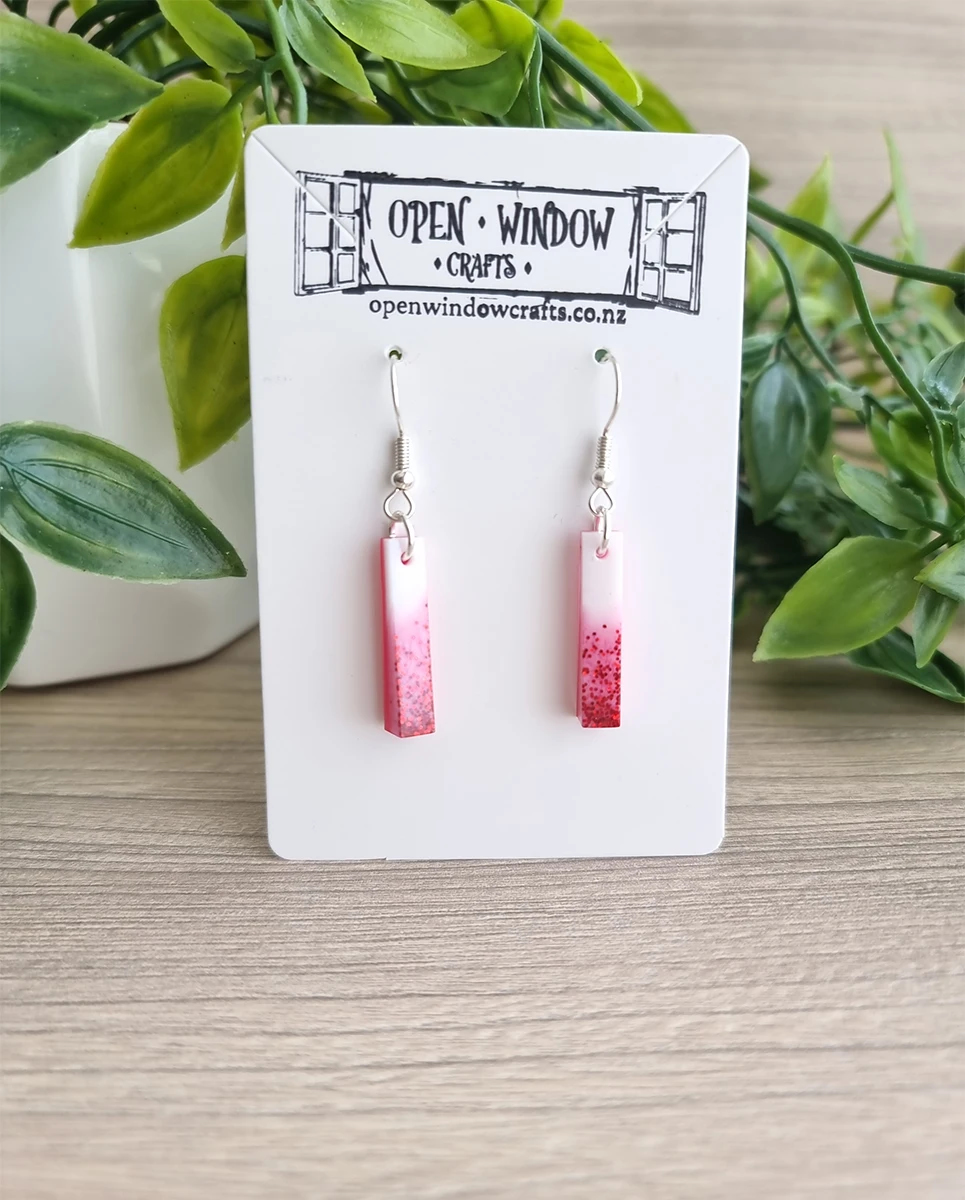 Handmade Red And White Glitter Thin Resin Earrings – handmade resin jewellery