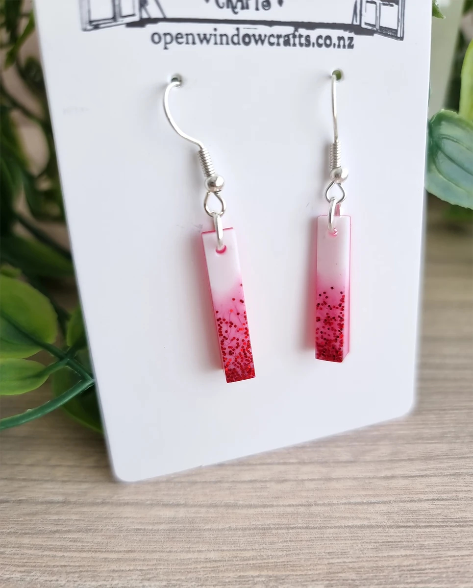 Handmade Red And White Glitter Thin Resin Earrings – handmade resin jewellery