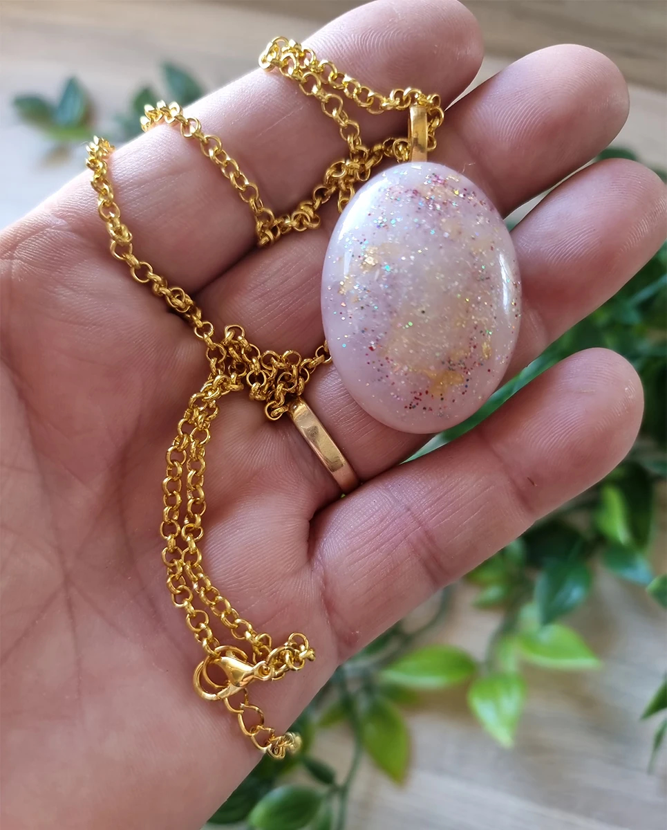 Artistic Faux Opal Pink Resin Necklace Pendant – delicate resin jewelry pendant