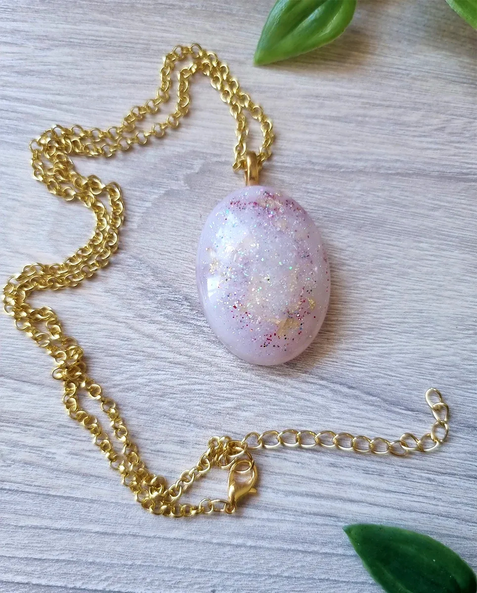 Artistic Faux Opal Pink Resin Necklace Pendant – delicate resin jewelry pendant