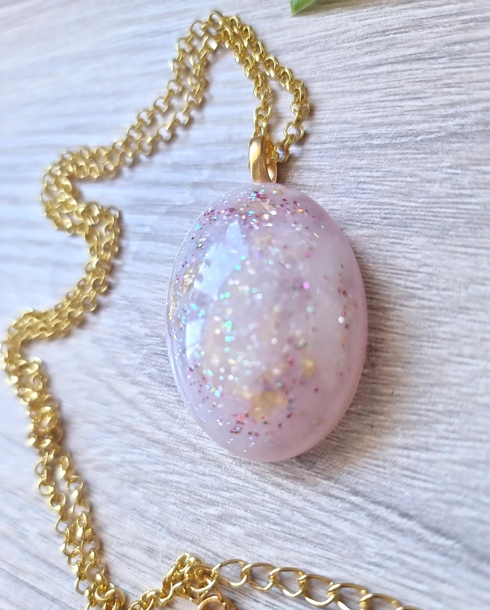 Artistic Faux Opal Pink Resin Necklace Pendant – delicate resin jewelry pendant