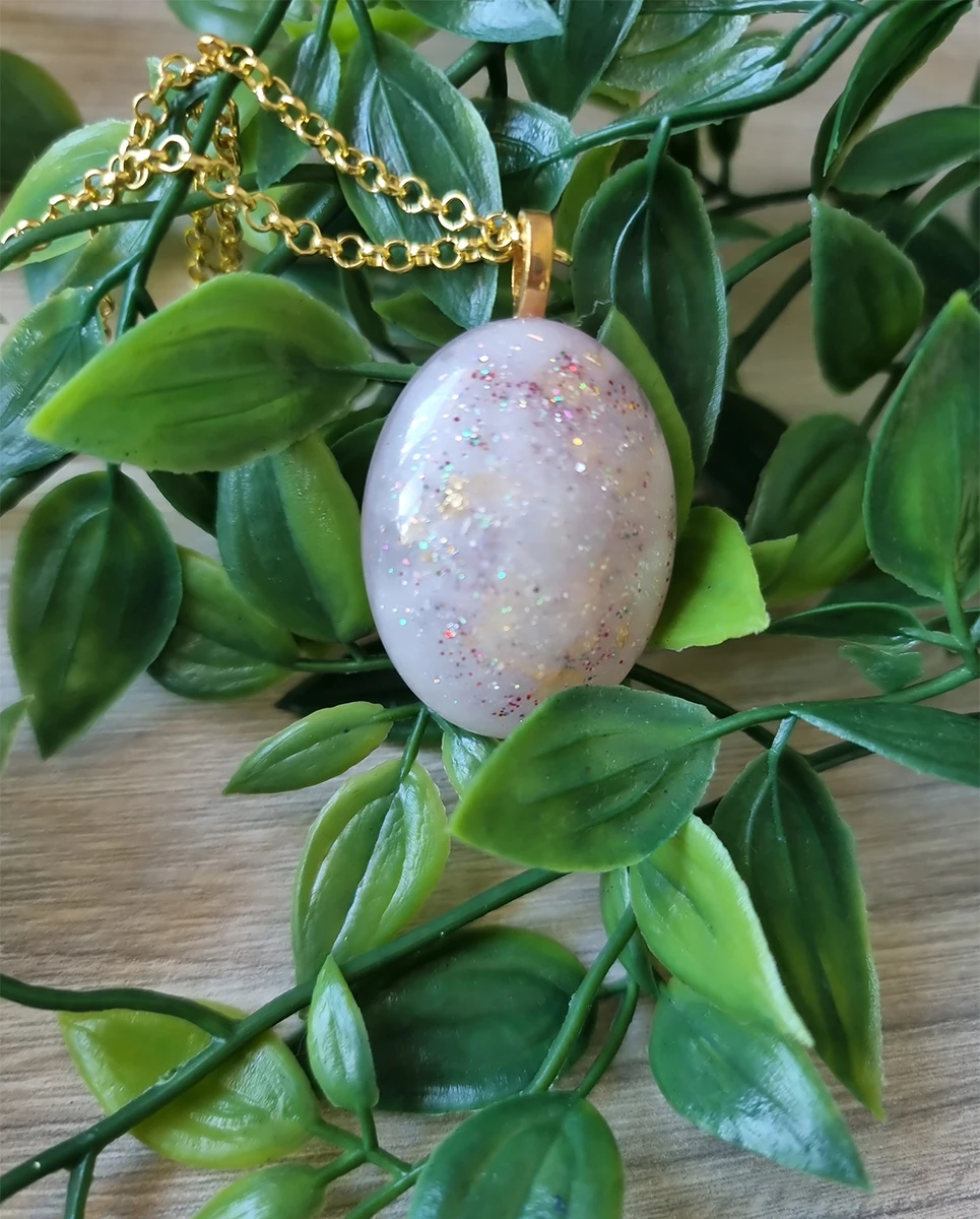 Artistic Faux Opal Pink Resin Necklace Pendant – delicate resin jewelry pendant