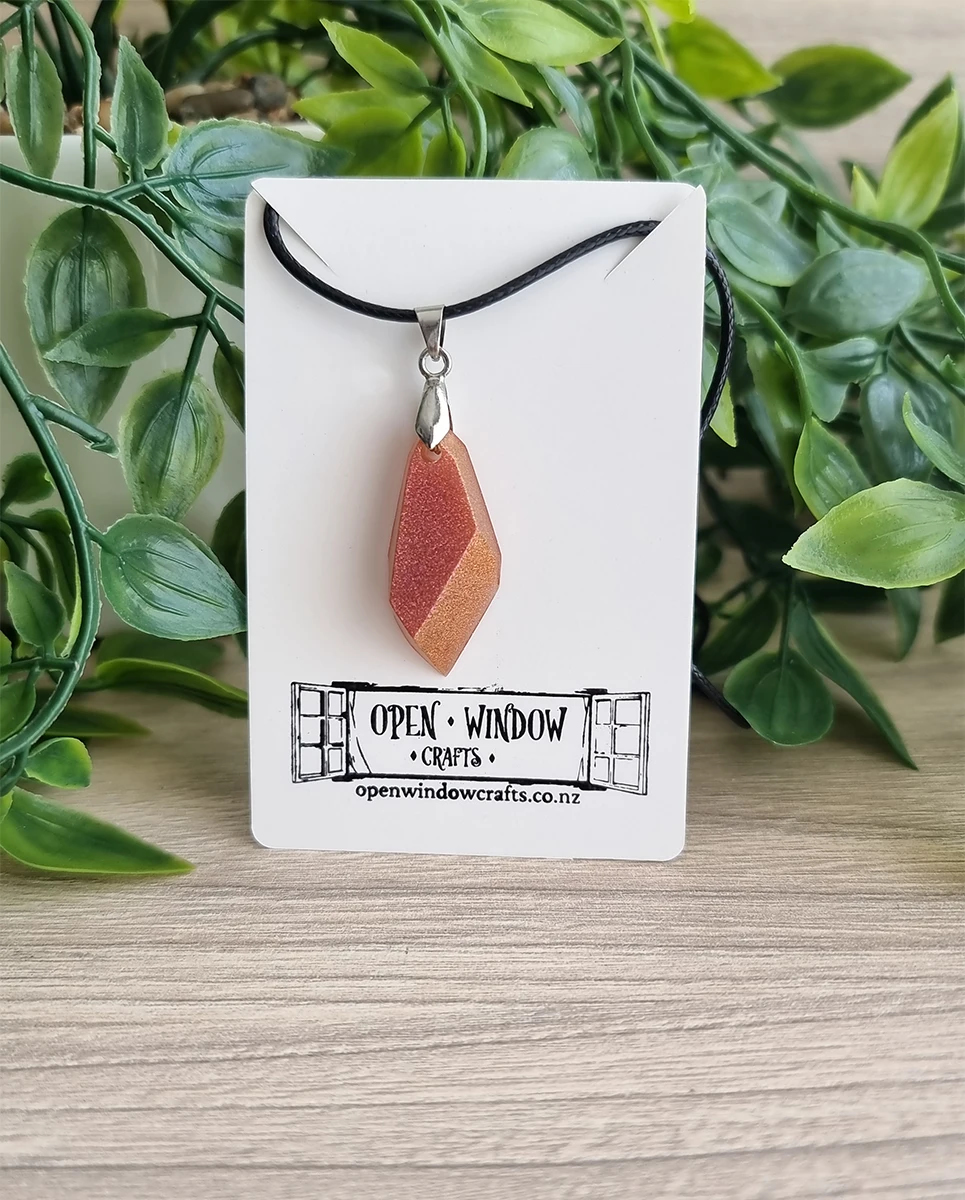 Handcrafted Bronze Gem Shape Resin Necklace – wearable art resin necklace pendant