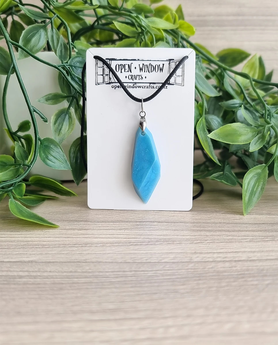 Unique Turquoise Gem Shape Resin Necklace Pendant – handmade resin pendant