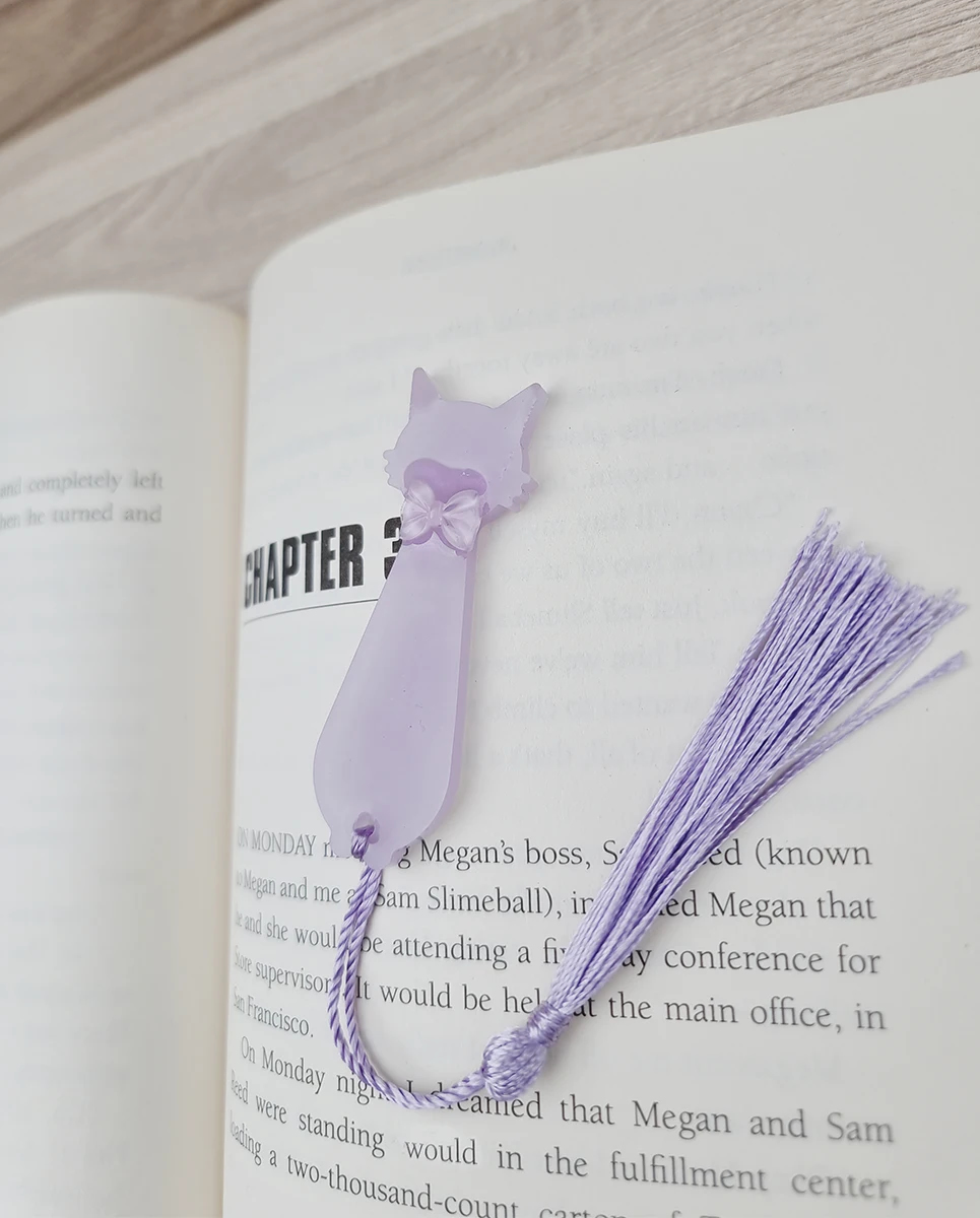 Small Purple Cat Bow Tie Resin Bookmark
