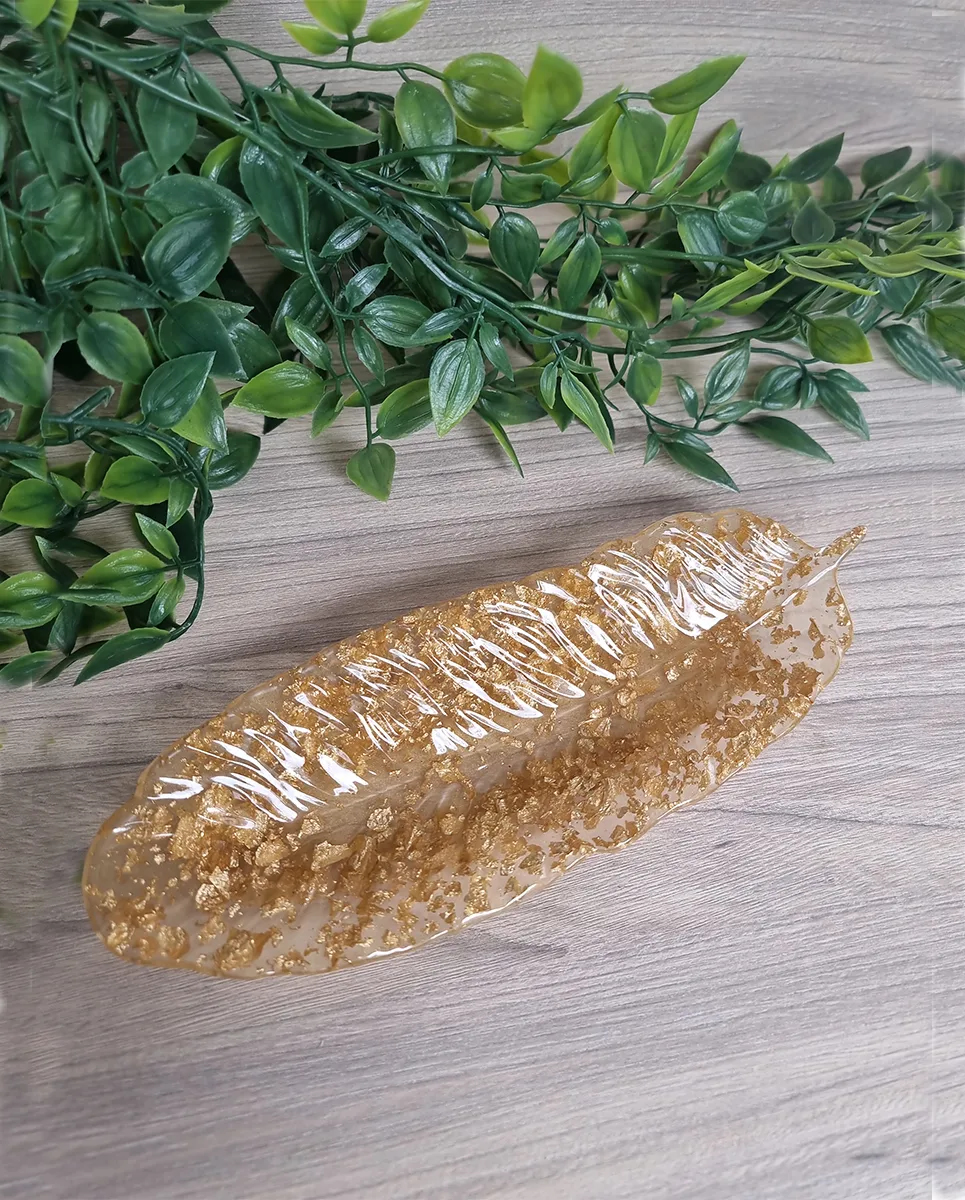 Handmade Gold Flake Resin Feather Trinket Tray – handmade jewelry dish