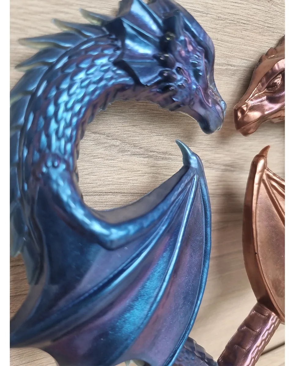 Bronze & Blue Shimmer Glitter Resin Dragons Wall Art
