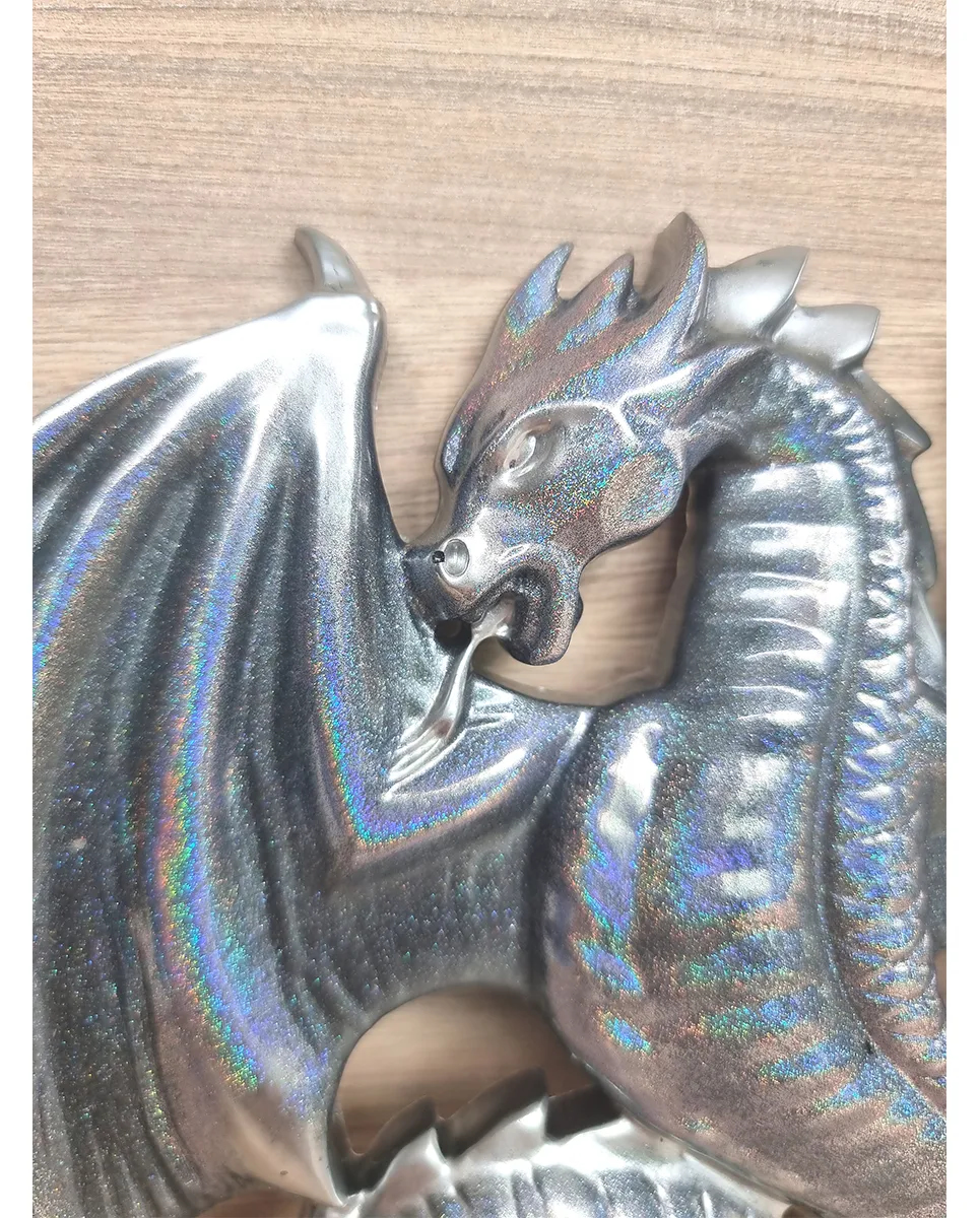 Silver Shimmer Lazer Glitter Resin Dragon  Wall Art