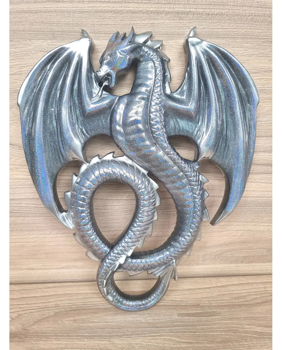 Silver Shimmer Lazer Glitter Resin Dragon  Wall Art