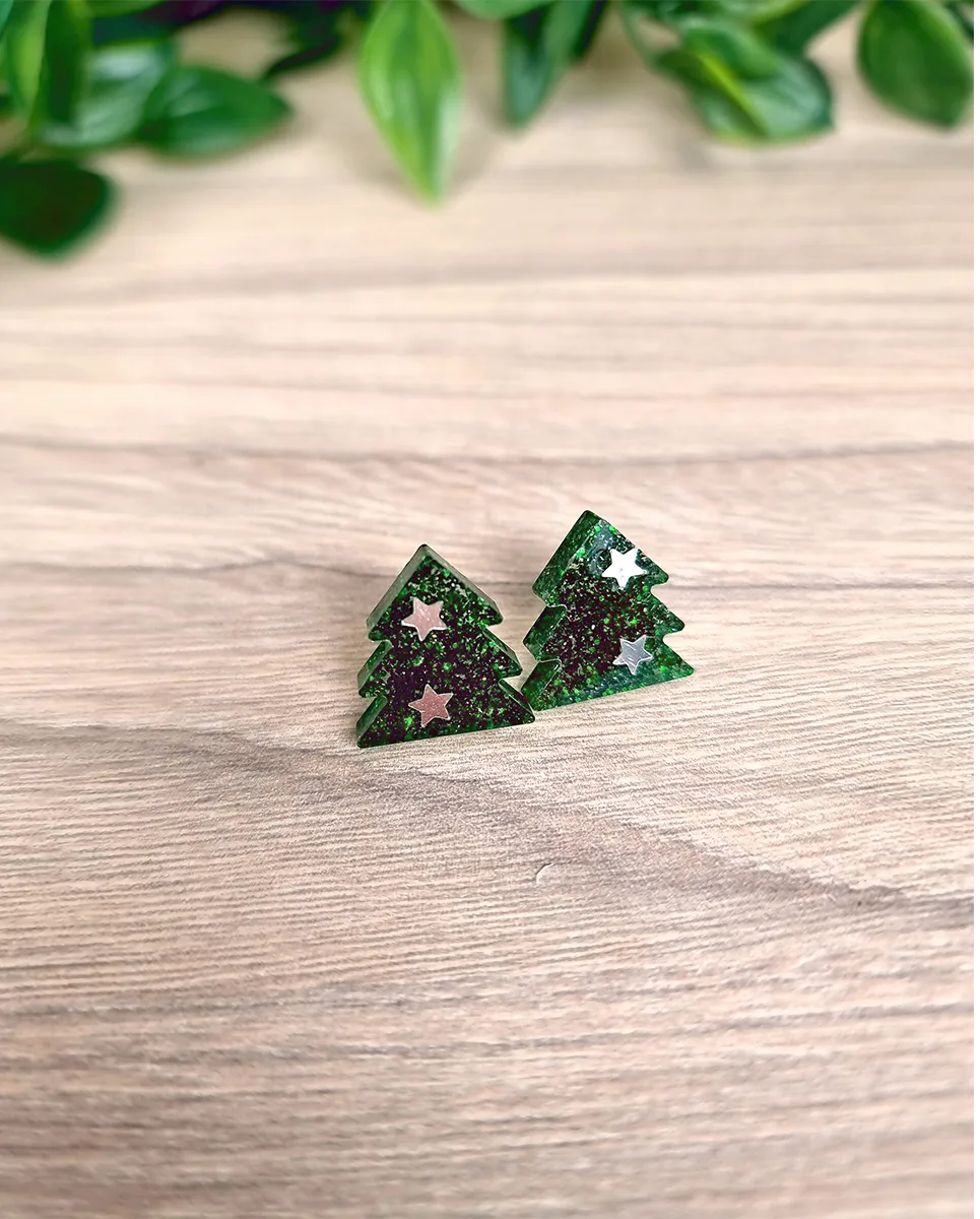 Small Christmas Tree Resin Stud Earring
